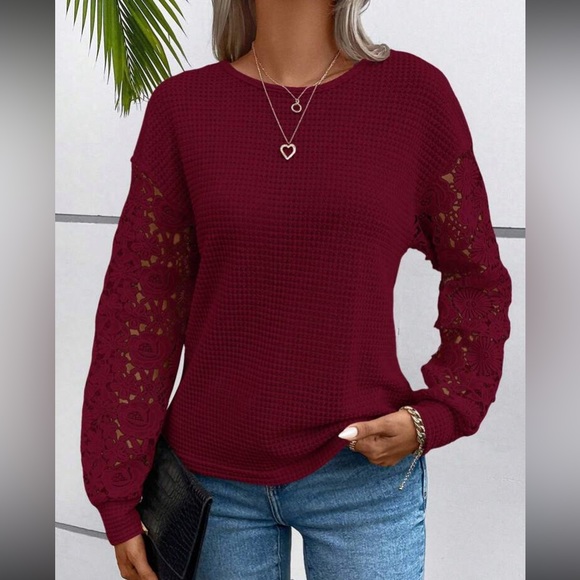 Boho floral embroidered lace sleeve twisted open tie back top - Picture 12 of 16